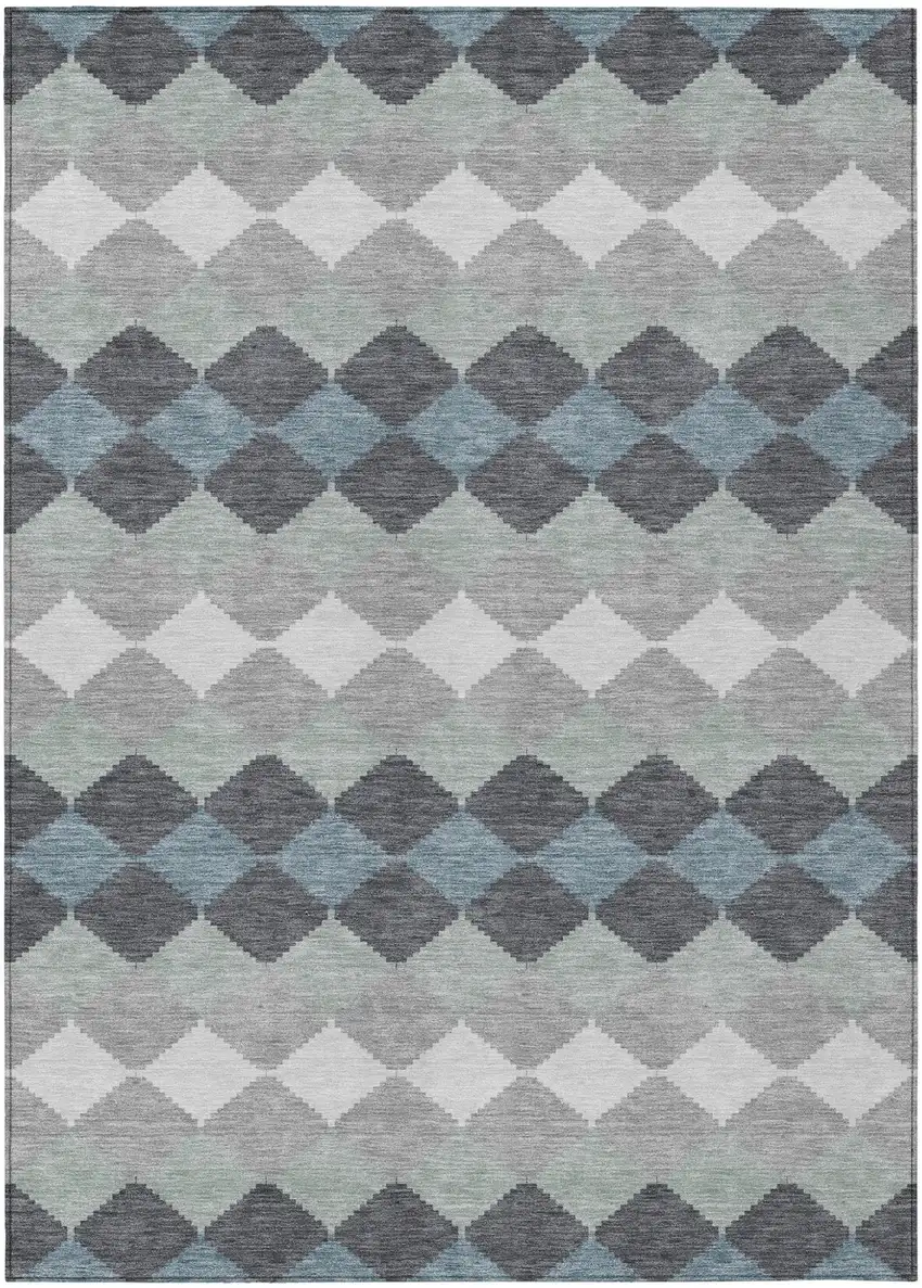 Gray Black And Green Geometric Washable Indoor Outdoor Area Rug Photo 2