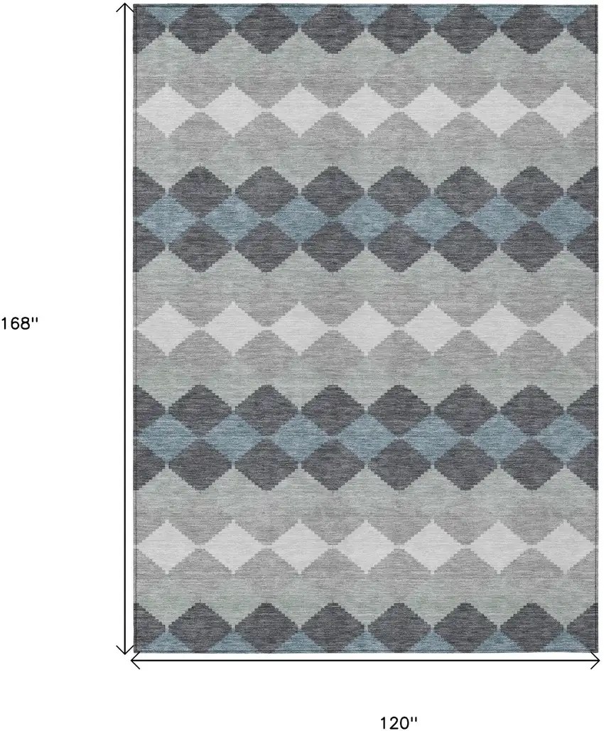 Gray Black And Green Geometric Washable Indoor Outdoor Area Rug Photo 3