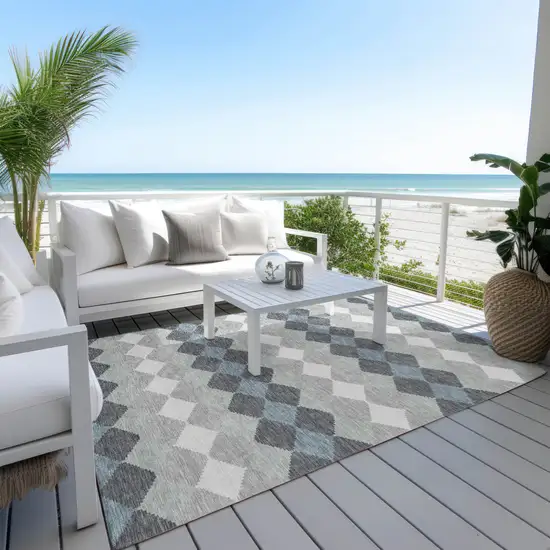 Gray Black And Green Geometric Washable Indoor Outdoor Area Rug Photo 9