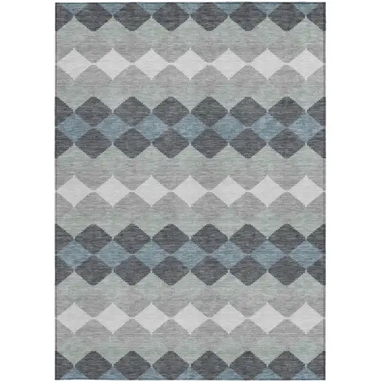 Gray Black And Green Geometric Washable Indoor Outdoor Area Rug Photo 5