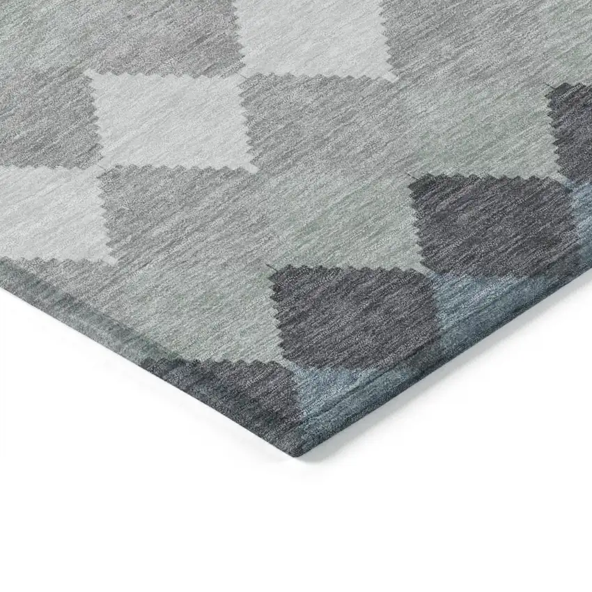 Gray Black And Green Geometric Washable Indoor Outdoor Area Rug Photo 4