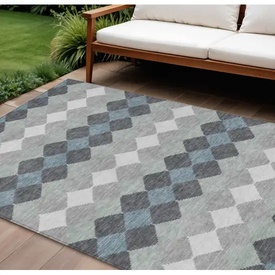 Gray Black And Green Geometric Washable Indoor Outdoor Area Rug Photo 1