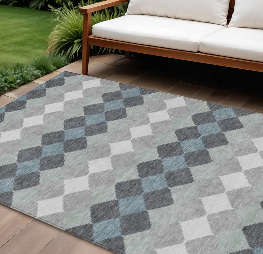 Gray Black And Green Geometric Washable Indoor Outdoor Area Rug Photo 1