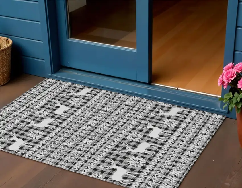 Gray Black And Ivory Animal Print Washable Indoor Outdoor Area Rug Photo 2