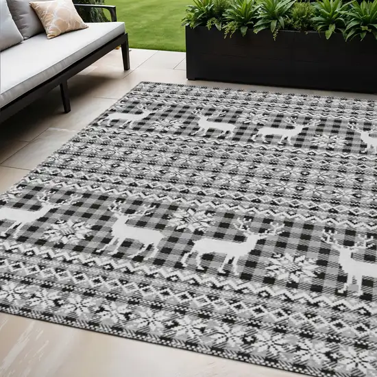 Gray Black And Ivory Animal Print Washable Indoor Outdoor Area Rug Photo 2