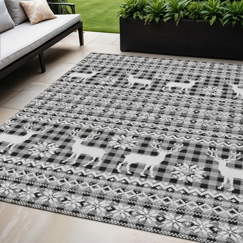 Gray Black And Ivory Animal Print Washable Indoor Outdoor Area Rug Photo 2