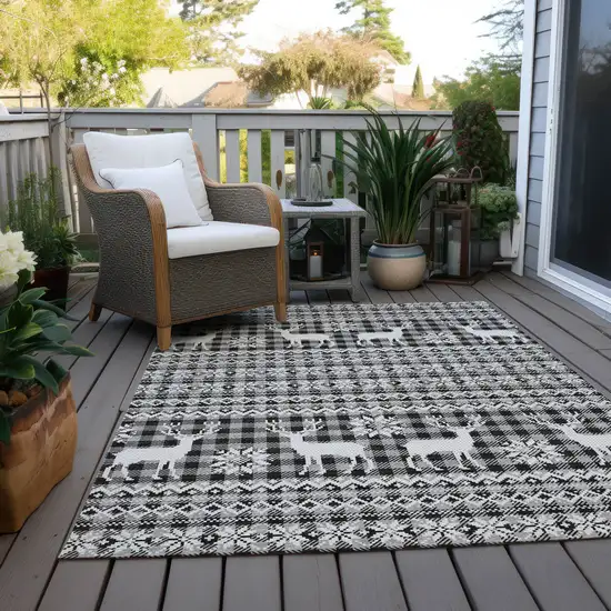 Gray Black And Ivory Animal Print Washable Indoor Outdoor Area Rug Photo 8