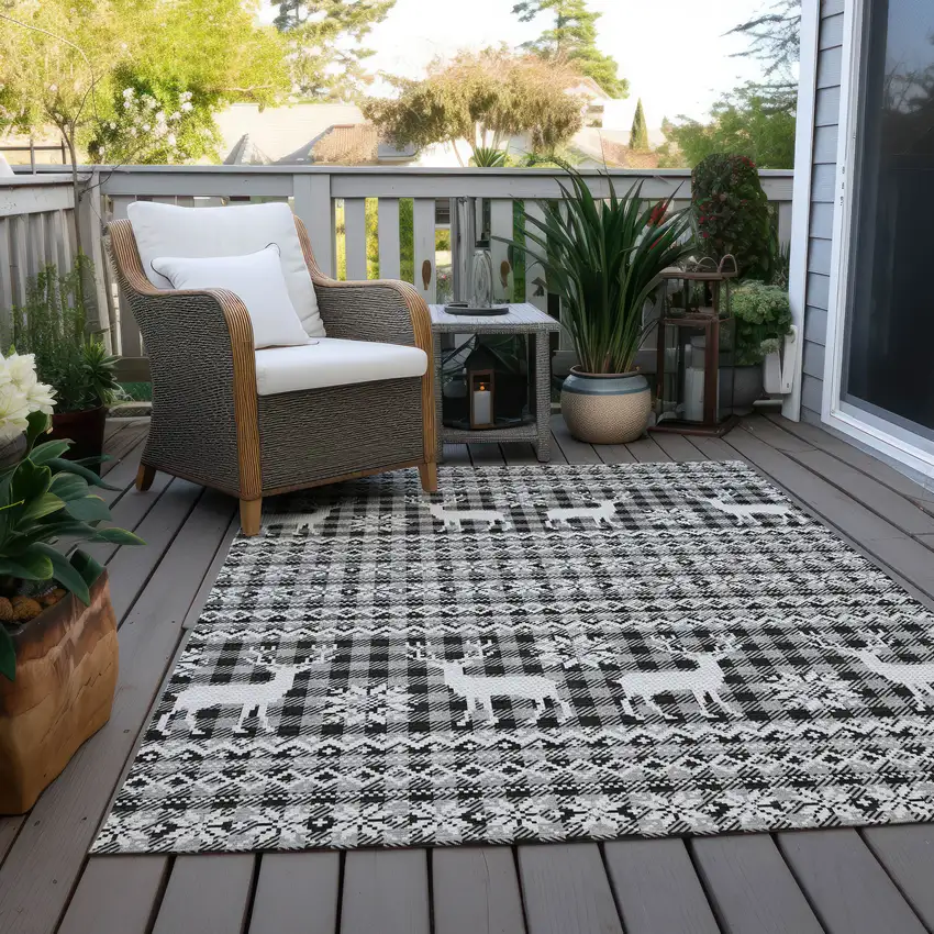 Gray Black And Ivory Animal Print Washable Indoor Outdoor Area Rug Photo 8