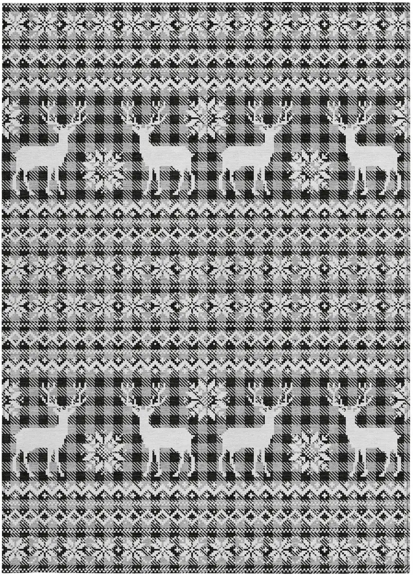 Gray Black And Ivory Animal Print Washable Indoor Outdoor Area Rug Photo 3