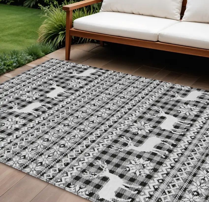 Gray Black And Ivory Animal Print Washable Indoor Outdoor Area Rug Photo 2