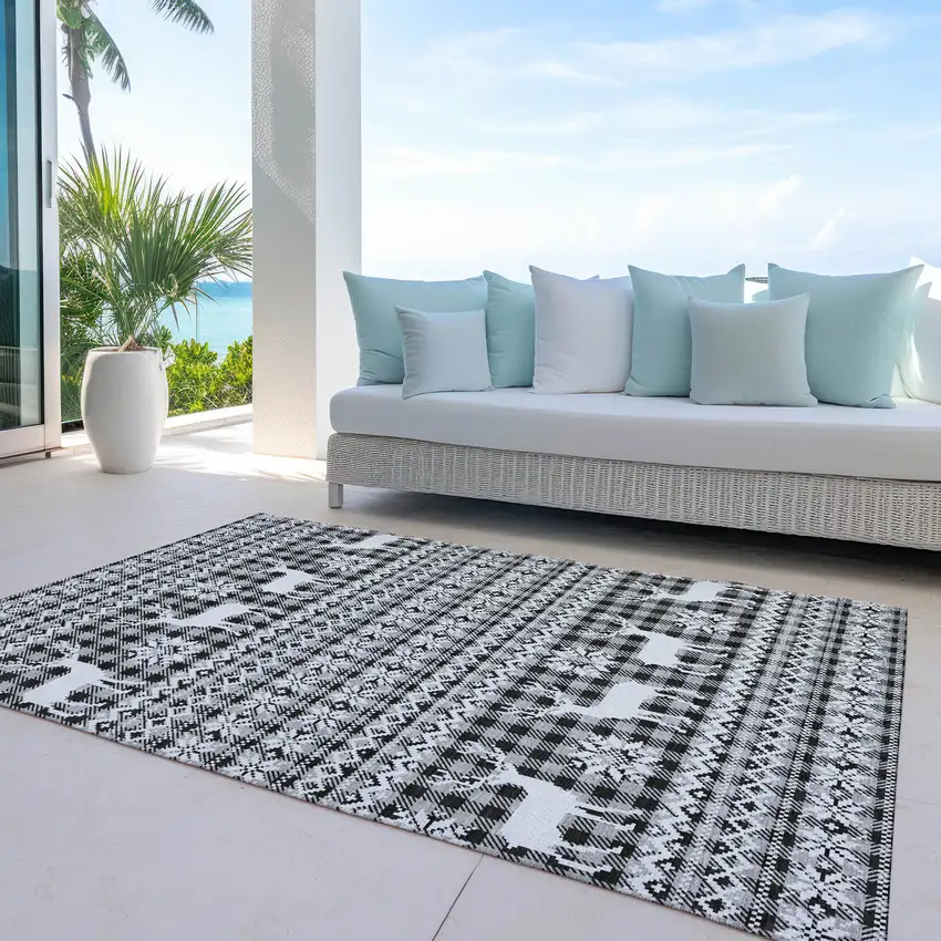 Gray Black And Ivory Animal Print Washable Indoor Outdoor Area Rug Photo 5