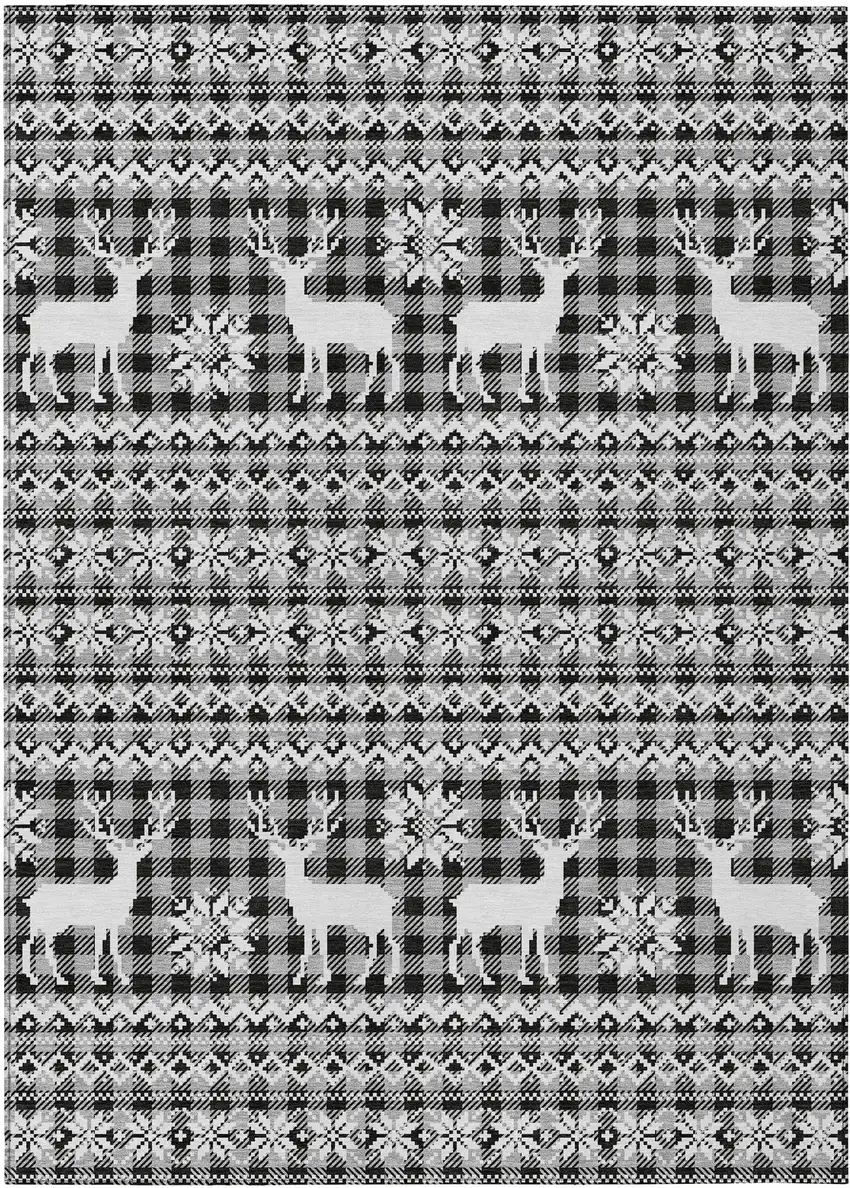 Gray Black And Ivory Animal Print Washable Indoor Outdoor Area Rug Photo 1