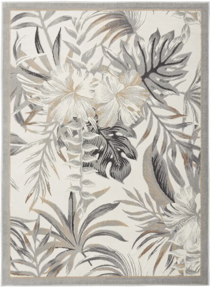 Gray Black And Ivory Botanical Leaves Area Rug Photo 4