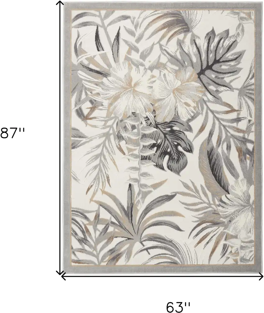 Gray Black And Ivory Botanical Leaves Area Rug Photo 3