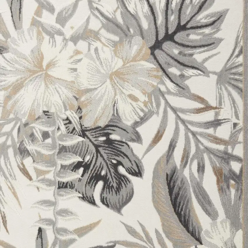 Gray Black And Ivory Botanical Leaves Area Rug Photo 2