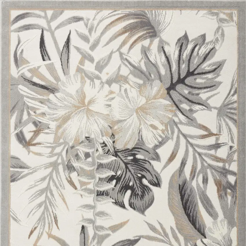 Gray Black And Ivory Botanical Leaves Area Rug Photo 8