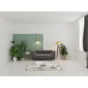 Photo of Gray Black And Ivory Botanical Leaves Area Rug