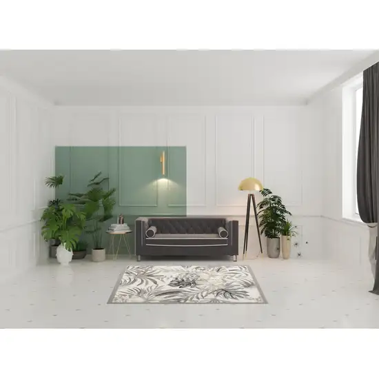 Gray Black And Ivory Botanical Leaves Area Rug Photo 1