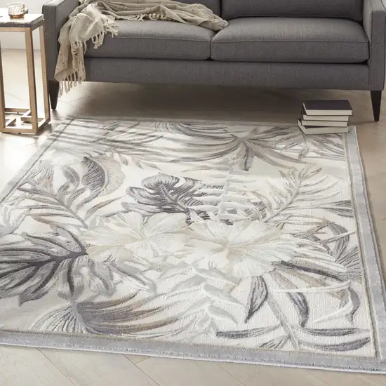 Gray Black And Ivory Botanical Leaves Area Rug Photo 5