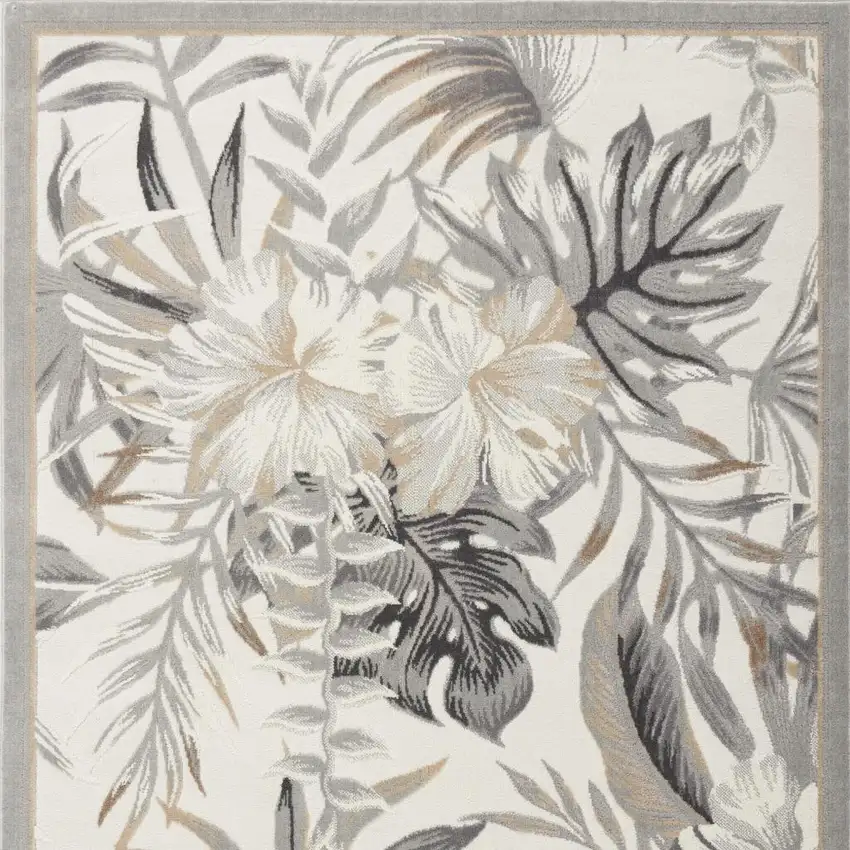 Gray Black And Ivory Botanical Leaves Area Rug Photo 3