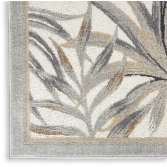 Gray Black And Ivory Botanical Leaves Area Rug Photo 9
