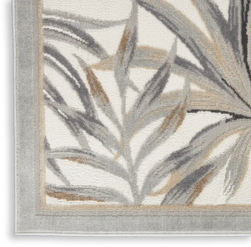 Gray Black And Ivory Botanical Leaves Area Rug Photo 9