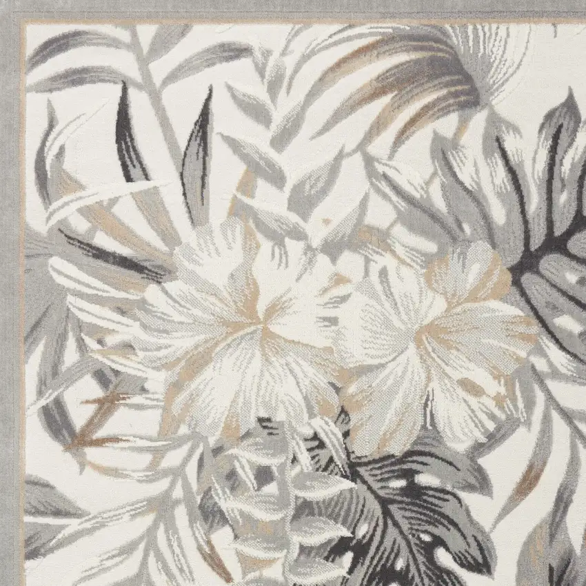 Gray Black And Ivory Botanical Leaves Area Rug Photo 7