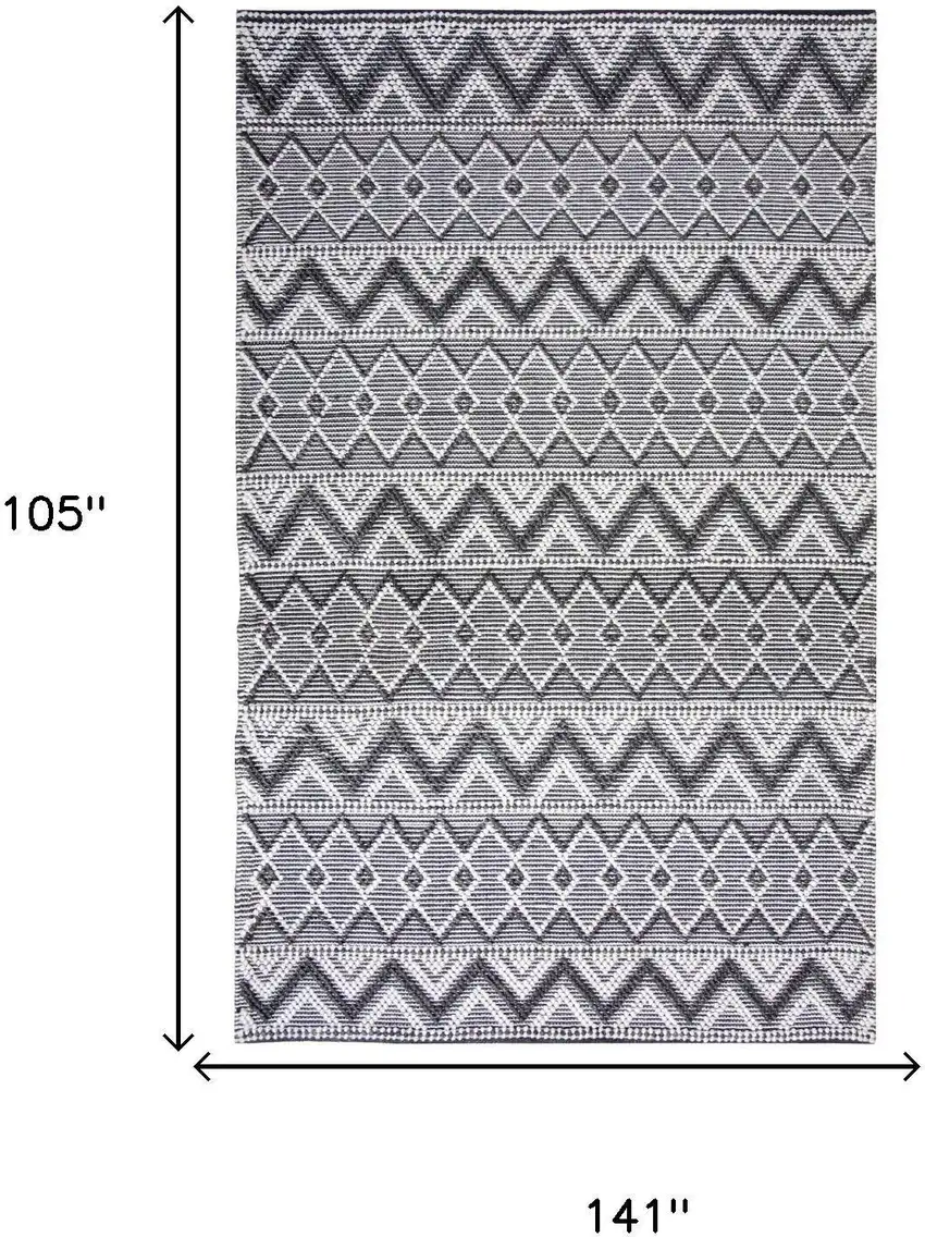 Gray Black And Ivory Chevron Hand Woven Area Rug With UV Protection Photo 6
