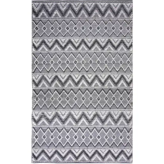 Gray Black And Ivory Chevron Hand Woven Area Rug With UV Protection Photo 1