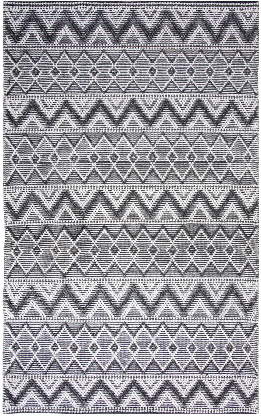 Gray Black And Ivory Chevron Hand Woven Area Rug With UV Protection Photo 1