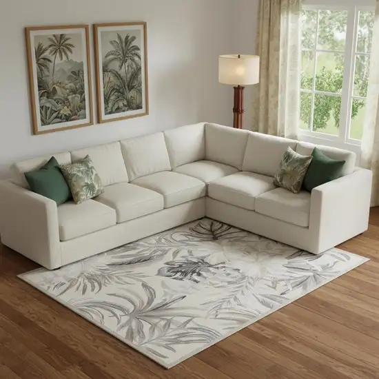 Gray Black And Ivory Floral Area Rug Photo 1