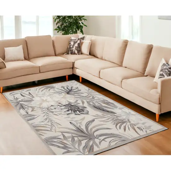 Gray Black And Ivory Floral Area Rug Photo 1