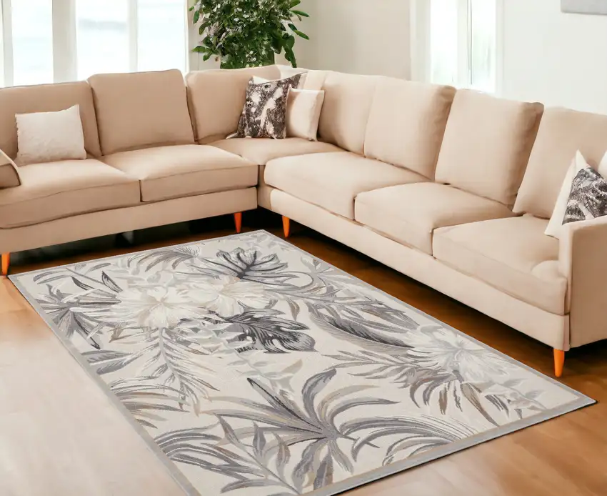 Gray Black And Ivory Floral Area Rug Photo 1