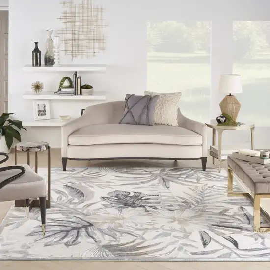 Gray Black And Ivory Floral Area Rug Photo 5