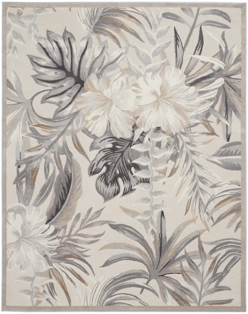 Gray Black And Ivory Floral Area Rug Photo 7