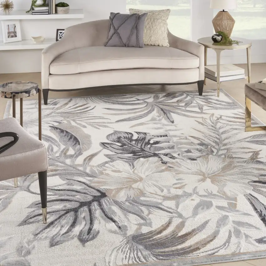 Gray Black And Ivory Floral Area Rug Photo 3