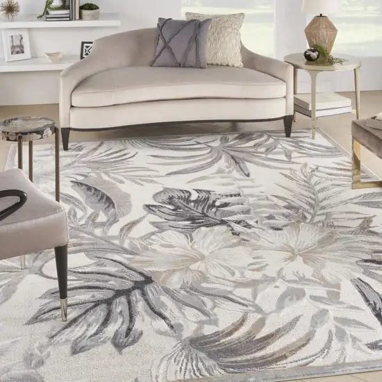 Gray Black And Ivory Floral Area Rug Photo 3