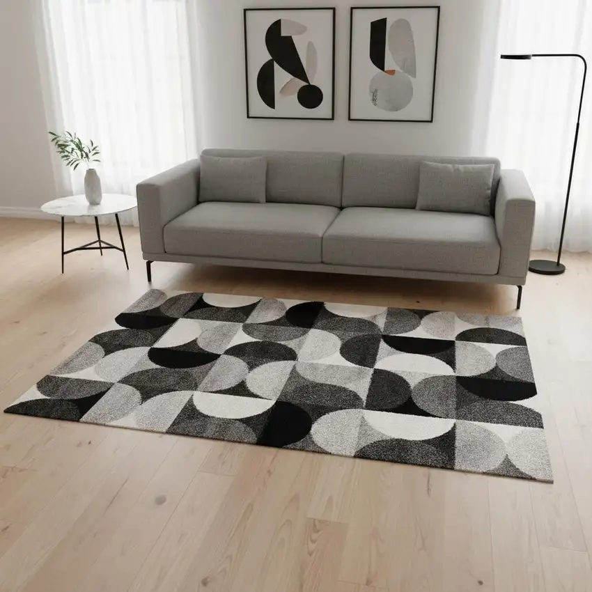 Gray Black And Ivory Geometric Area Rug Photo 1