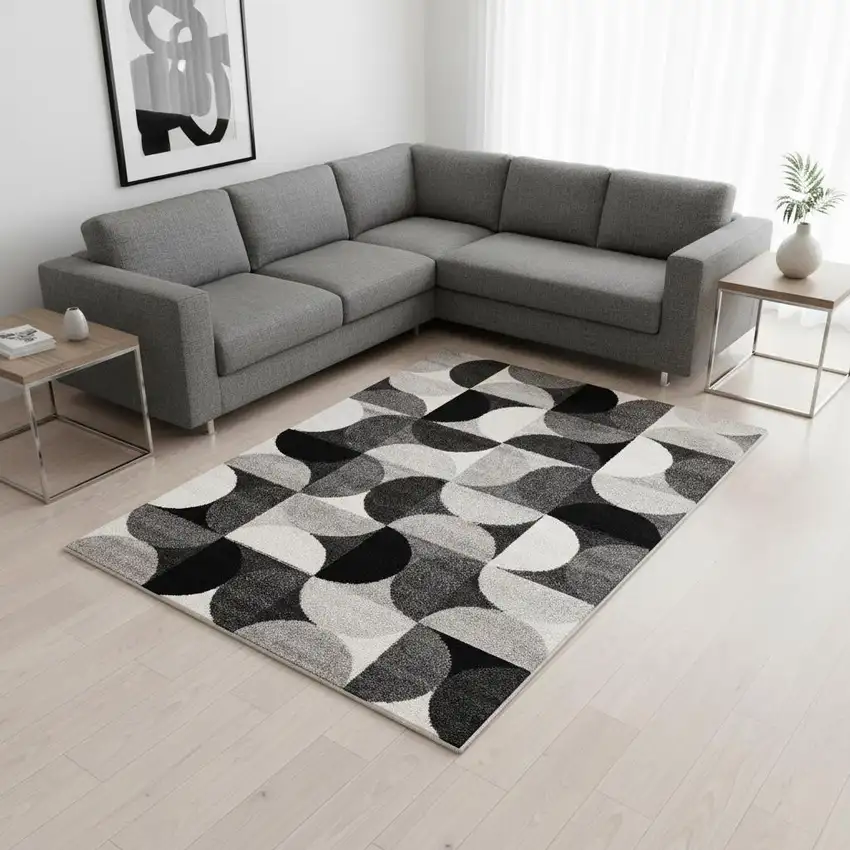 Gray Black And Ivory Geometric Area Rug Photo 1