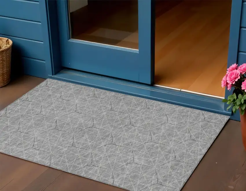 Gray Black And Ivory Geometric Washable Indoor Outdoor Area Rug Photo 1
