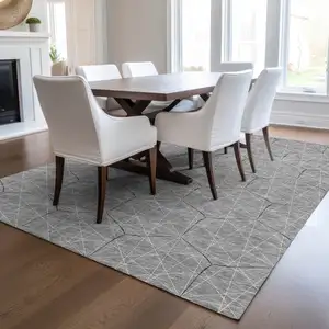 Photo of Gray Black And Ivory Geometric Washable Indoor Outdoor Area Rug