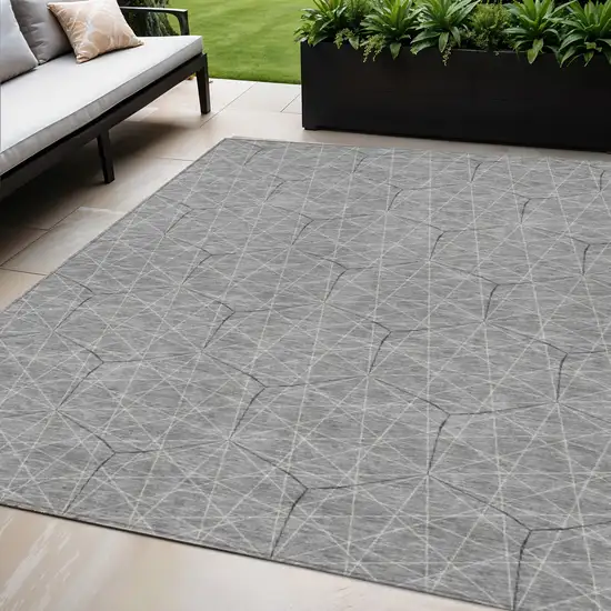 Gray Black And Ivory Geometric Washable Indoor Outdoor Area Rug Photo 1