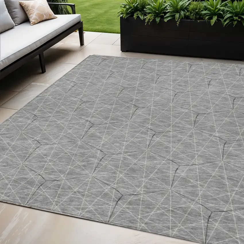 Gray Black And Ivory Geometric Washable Indoor Outdoor Area Rug Photo 1