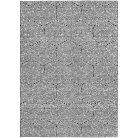 Gray Black And Ivory Geometric Washable Indoor Outdoor Area Rug Photo 3