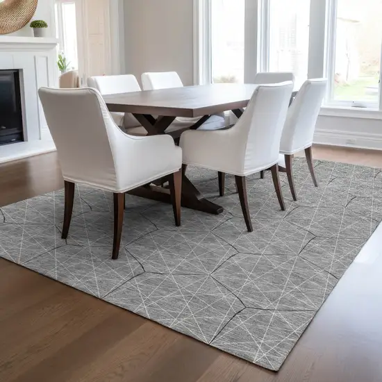 Gray Black And Ivory Geometric Washable Indoor Outdoor Area Rug Photo 9