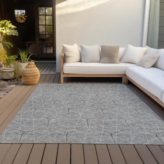 Gray Black And Ivory Geometric Washable Indoor Outdoor Area Rug Photo 7
