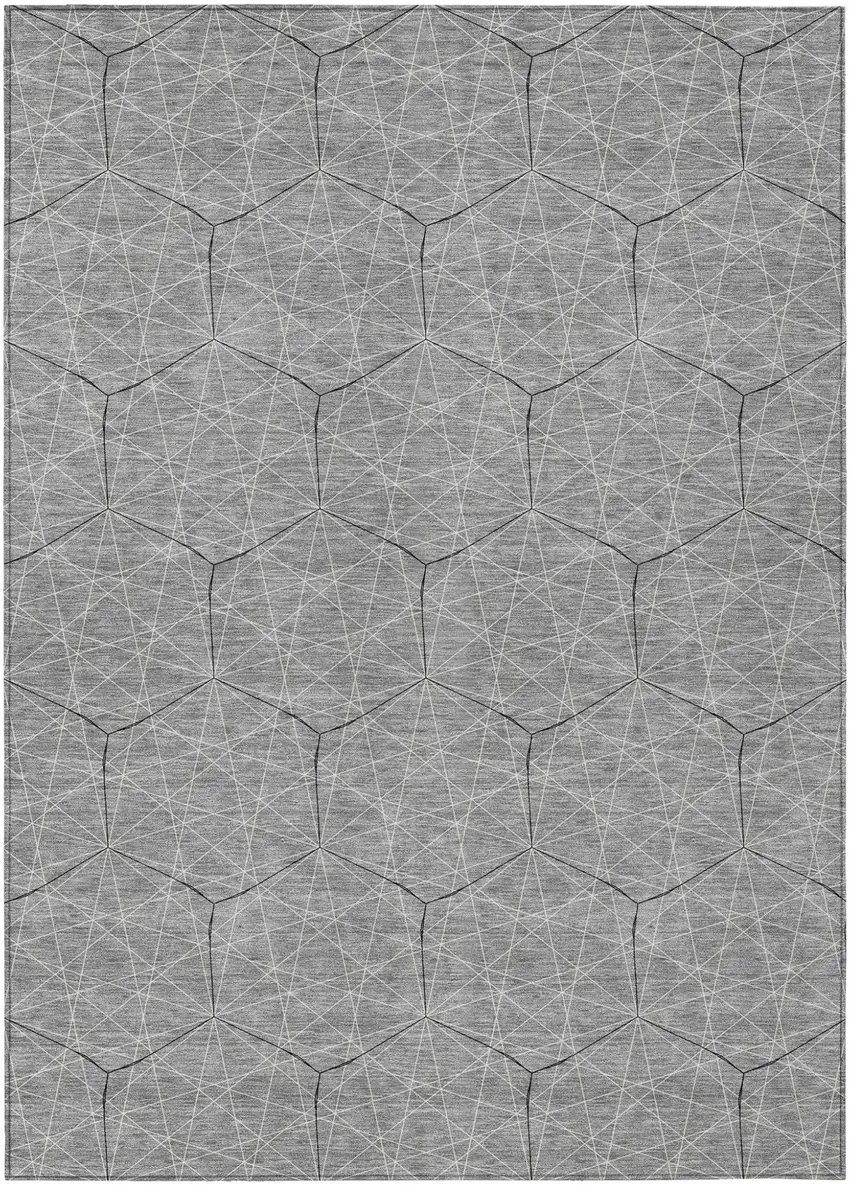 Gray Black And Ivory Geometric Washable Indoor Outdoor Area Rug Photo 2