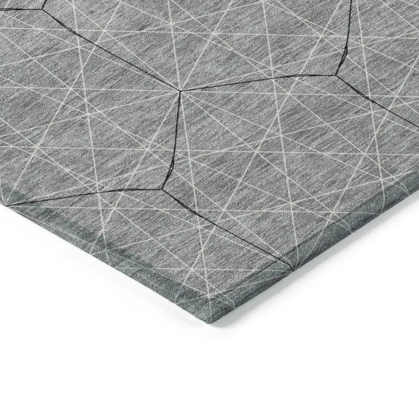Gray Black And Ivory Geometric Washable Indoor Outdoor Area Rug Photo 4