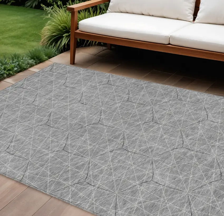 Gray Black And Ivory Geometric Washable Indoor Outdoor Area Rug Photo 1