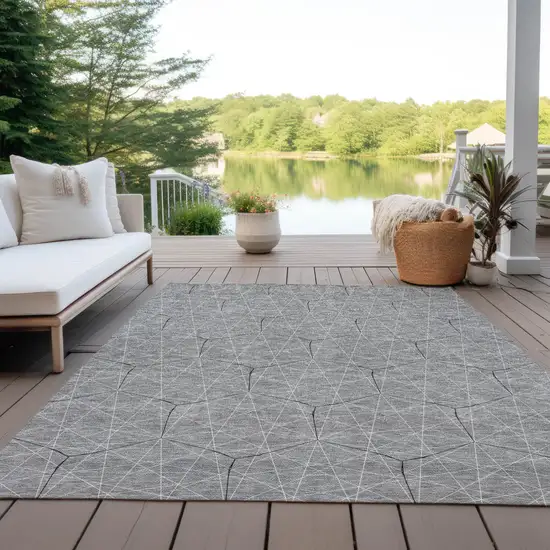 Gray Black And Ivory Geometric Washable Indoor Outdoor Area Rug Photo 6